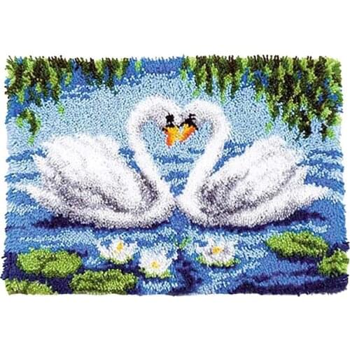 Diy White Swan Latch Hook Kits Rug Crochet Tapis Lovely Animal Needle Embroidery For Carpet Tapestry Kits Pattern Floor Mat Deco