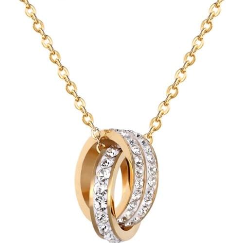 Double Circle Full Zircon Pendant Necklace for Women Love Gift Titanium Steel Gold Color Jewelry Woman Necklace Birthday Gift