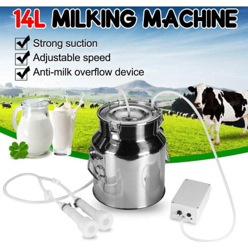 14L Electric Milking Machine for Farm Cows Cattle Goat Stainless Steel Bucket Pulsating Milking Machine Vacuum Pump Bucket 220V