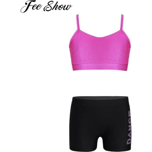 Feeshow Children Kids Tankini Bikini Summer Tank Top with Letters Printed Bottoms Shorts Girls Dance Sports Gym Workout Clothing