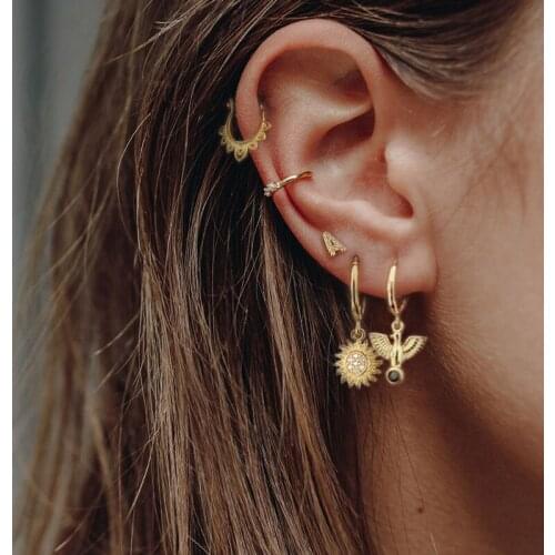 GorGor Stud Earrings Women 925 Sterling Hollow Out Pattern Gold Plated Individuality Exquisite Engagement Jewelry 60202450702