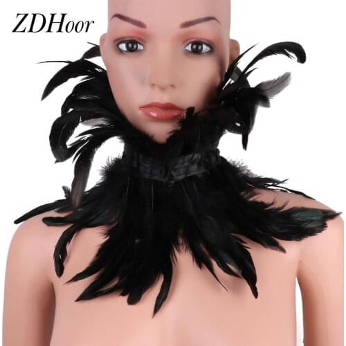 Victorian Natural Feather Fake Collar Women Men Cosplay Gothic Neck Choker Adjustable Shrug Shawl Shoulder Wrap Costume Clubwear