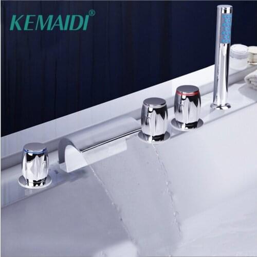 KEMAIDI Bathroom Shower Faucet Bath Shower Set Waterfall Bathtub Sink Faucet Water Mixer Sink Taps Brass Chrome Finished