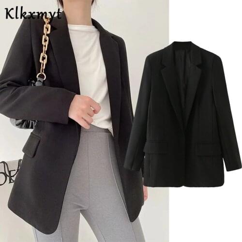 Klkxmyt Blazer Women 2020 Fashion Office Wear Elegant No Button Za Blazers Coat Vintage Long Sleeve Female Outerwear Chic Tops