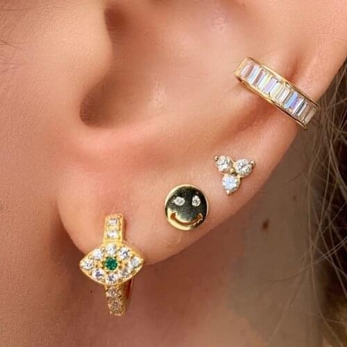 2021 Lucky evil eye small hoop earring green white cz paved guarantee 925 sterling silver vermeil Fine delicate cute jewelry