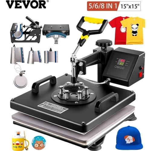 VEVOR 15"x15" 5 6 8 in 1 Combo DIY Heat Press Swing Away Transfer Sublimation Printer Machine for Cap Mug Ceramic Plate T-Shirt