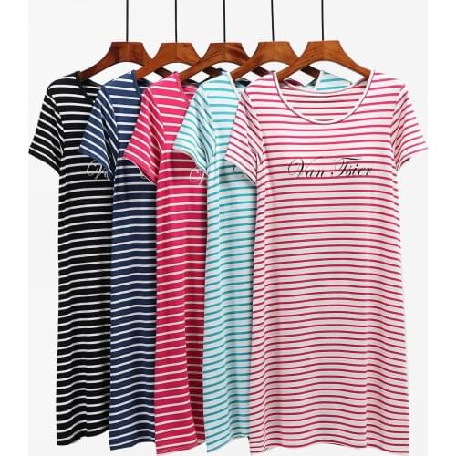 Summer new female modal striped short-sleeved skirt with chest pad, casual home wear, pajamas, nightdresses can be worn outside