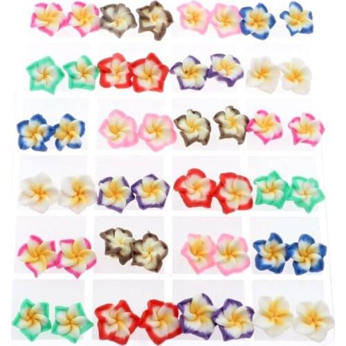 DOUVEI 24 Pairs Hot Promociones Wholesale 24 pair Multi-Color Hawaiian Frangipani Children Flower Stud Earrings For Party