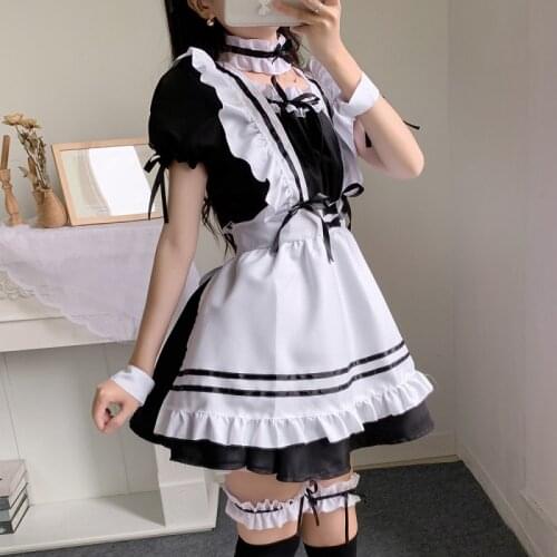 Sweet Lolita Dress French Maid Waiter Costume Women Sexy Mini Pinafore Cute Outfit Halloween Cosplay For Girls Plus Size S-5XL