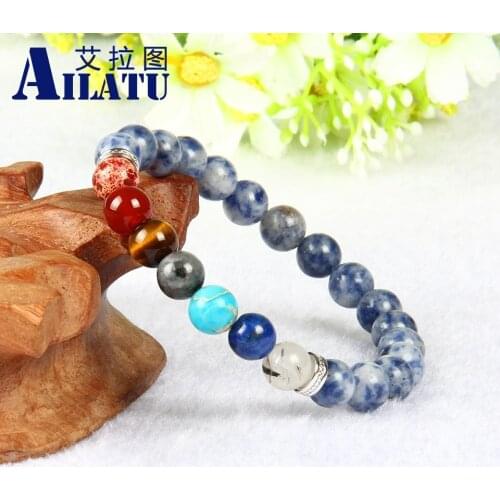 Ailatu Fashion 8mm Sodalite Beads with 7 Chakra Healing Stone Yoga Meditation Bracelet for Lovers Gift Prayer Jewelry