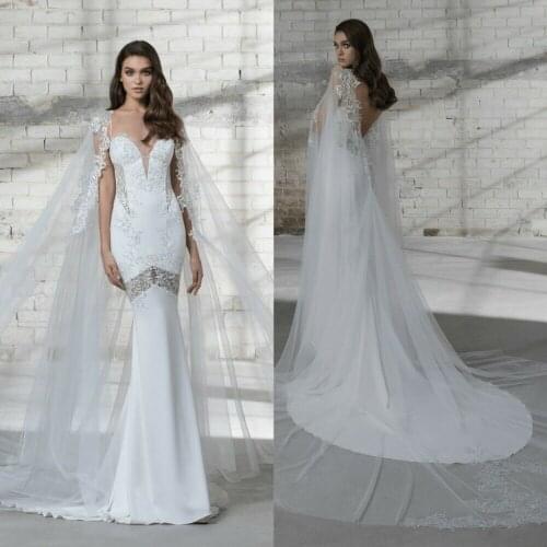 Cape Lace Appliques Wedding Wraps Cloak Shoulder Jacket V Back White Ivory Long Soft Tulle Shawl Shrug Bridal Custom Made Jacket