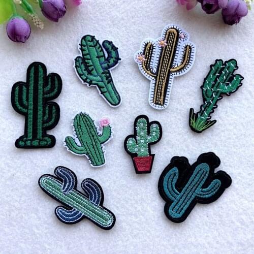 New Arrival 1pcs Cactus Iron on Patches for Clothing Stickers Stripes Appliques on Clothes Plants Embroidery Badges