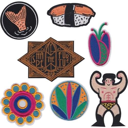 New Fine Japanese Style Sushi Patches Iron On Colorful Yoga Appliques for Clothes Hat Decor Bodybuilding Man Badges