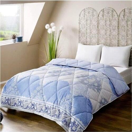 TAÇ Single Fleece Quilt Aryan Blue Printed- Quilt: 155x215 cm
