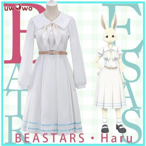 UWOWO Anime Beastars Haru Cosplay Costume Uniform White Rabbit Animal Cute Dress Girl Senpai Cosplay Outfits