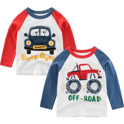 2021 Autumn Winter Kids T-Shirts Boys Splice Long Sleeve Tops Cotton Sweatshirt 2-7 Years Old Children Clothing Cartoon Car