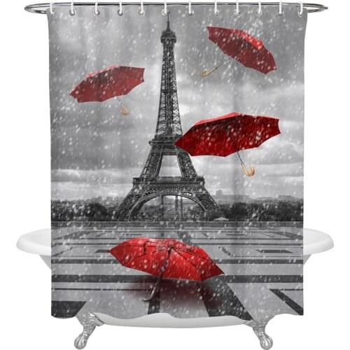 Paris Red Tower Umbrella Shower Curtain Waterproof Polyester Fabric Shower Curtains Home Decoration Curtain with Hook