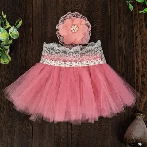 Newborn Photography Props Baby Mesh Dress Headband Set Infants Photo Shooting Outfits 97BC
