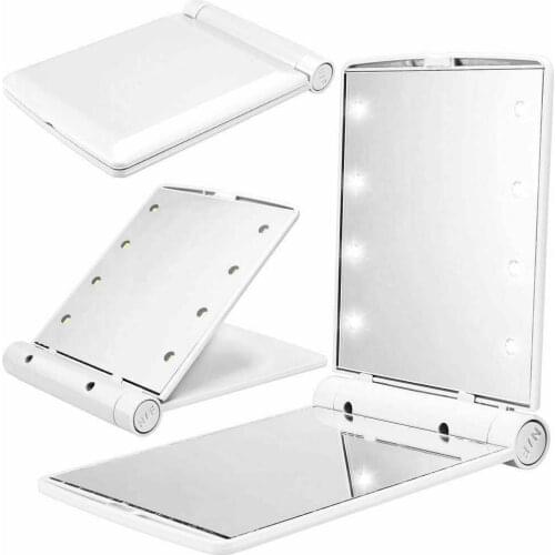 5 Colors Folding Makeup Mirror Women Outdoor Portable Cosmetic ABS Plastic Foldable Mirror with 8 LED Lights Lamps