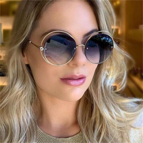 Fashion Oversized Round Sunglasses Women 2020 Luxury Designer Craft metal Sun Glasses For Women Rhinestone Celebrity Shades