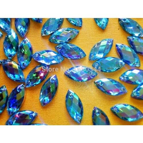 7*15mm Navette shape flatback rhinestones Light Blue AB colour crystal gemstones strass hand sewing for dress 200pcs/lot