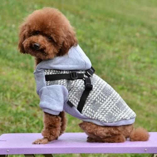 Dog Warm Jacket With Chest Strap Fashion Puppy Autumn Winter Coats Pet Dogs Hoodie Coat Classic Lattice Pets Clothes