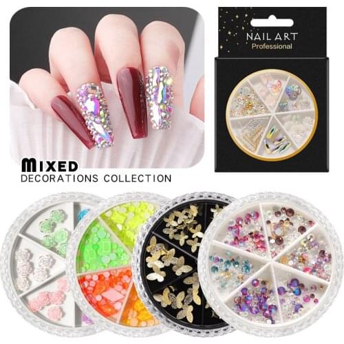 Nail Art Jewelry AB Rhinestone Rivets Butterfly 6 Grid Mixed Turntable Jewelry Sequin Nail Decoration Nail Rhinestones