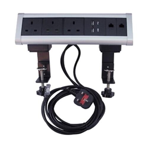 UK Power outlets and RJ45 Connectors Table Clamp Triangle Desktop Edge Electric Socket aluminum alloy socket USB Charger Ports