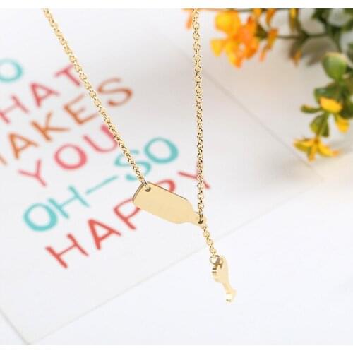 RE Fashion beer cup long pendant necklace for women wine bottle Silver Color triangle necklace statement jewelry EA40