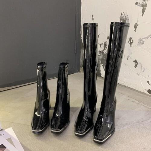 New Shoes Women Boots Black Knee-high Boots Sexy Female 2020 Autumn Winter Metal Head Zipper Lady High High Boots Botas Mujer