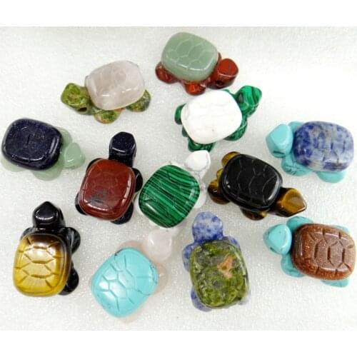 1pc Natural Stone Quartz Crystal Turquoises Tiger Eye Hand Carved Turtle Pendant For DIY Jewelry Making Necklace Accessorie
