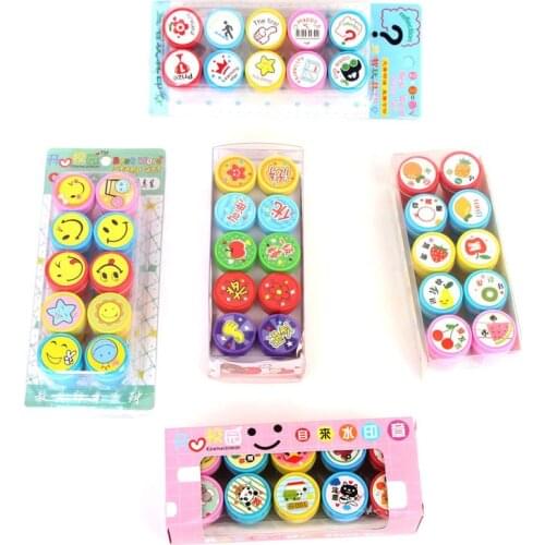 10pcs/set Cute Animal Smile Cartoon Reviews Encouraging Students Childrens Seal Reward Kids Children Circular Stamps Toys