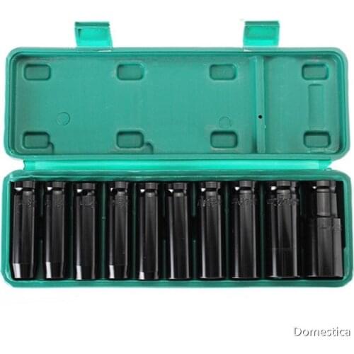 10PCS Extended Electric Wrench Socket Set Screw Nut Hand High Carbon Steel Electric Drill Socket Head 8-32 Adapter Hand Tool Set