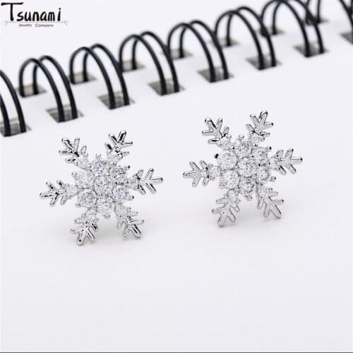2021 Fashion Jewelry Kawai Snowflake Fashion Bling Micro-inlaid Zircon Crystal Earrings For Women Temperament Christmas Gifts