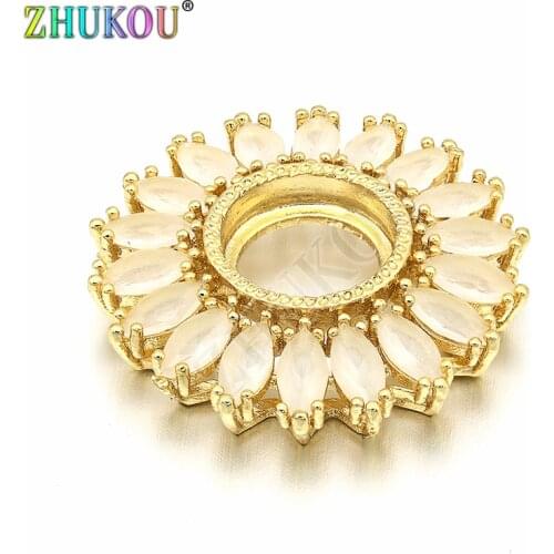 27mm Brass Cubic Zirconia Flower Charms Connectors for DIY Jewelry Findings Making,Hole: 10mm, Model: VS203
