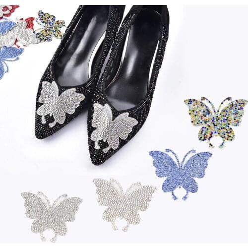 4 pcs Butterfly Patches Rhinestone Iron on Applique Patches Adhesive Stick for
