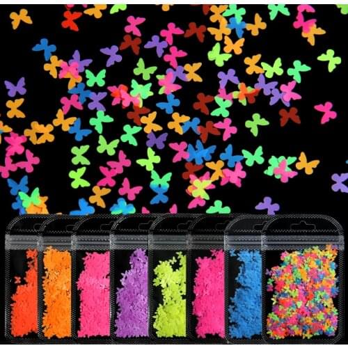 5mm Fluorescence Nail Glitter Flakes Neon Colorful Butterfly Shape Sequins For Nails DIY Accessories Manicure Art Decorations