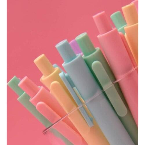 5pcs/set Macaron Colored Gel Pens Retractable 0.5mm Fine Point Press Pen Black Pens School Supplies Kawaii