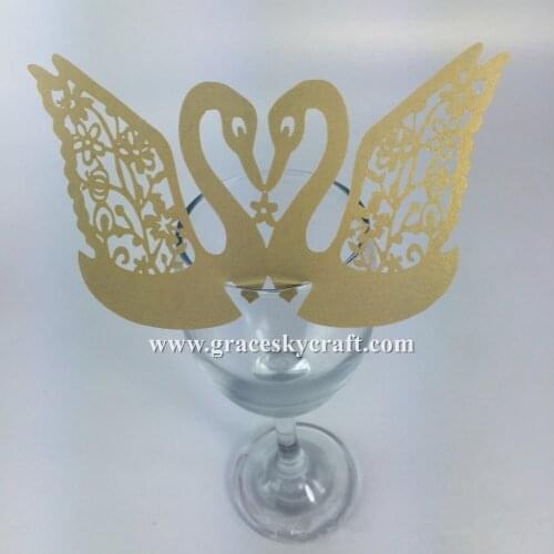 50pcs Free Shipping Gold Party Decoration laser Cut Place name Seat Invitation Cup Cards Beautiful Swans party supplies
