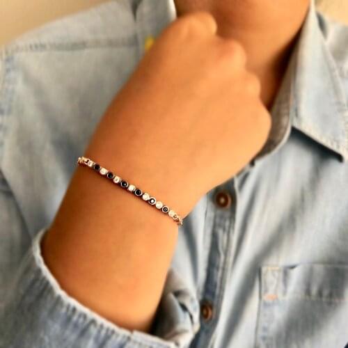 Black fancy gated road bangle 925 Sterling Silver Elevator Wristband Women Girls Jewelry Accessories Fashion Handmade Bracelet