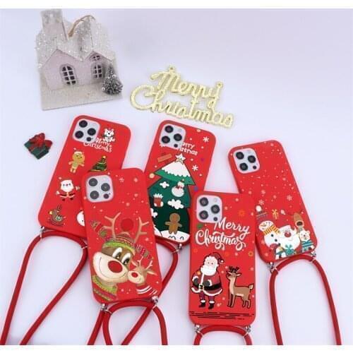 Necklace Lanyard Rope Case For Samsung A52 A32 A21s A50 A51 A72 A71 A40 A20e S21 S20 Ultra S10 S9 Plus Christmas Soft TPU Cover