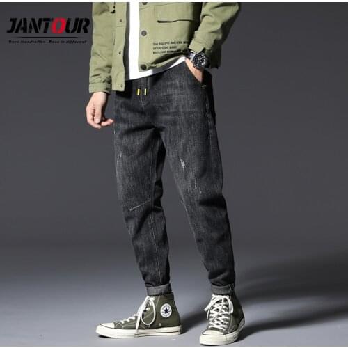Jeans for Men 2020 Fashion Japan Style Letter Printed Pantalon Homme Cotton Polyester Pocket Loose Harem Pants Black Gray 7XL