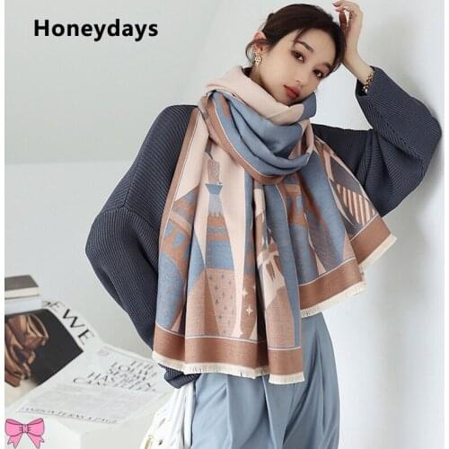 Nueva Elegant Ladies Digital Printed Cashmere Scarf Fashion Decorative Shawl Warm Blanket Womens Scarfs Winter Wraps and Shawls