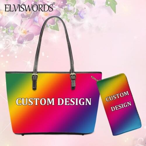ELVISWORDS Women Large Capacity PU Handbag and Purse 3D Custom Design Shoulder Bag Teen Girls Fashion 2pcs Street Tote Bag