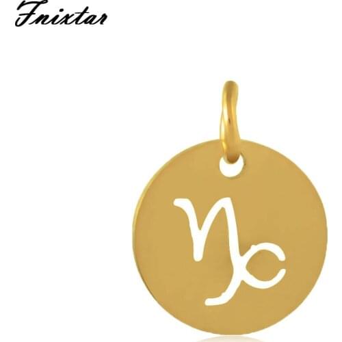 Fnixtar 12MM Gold Color Metal Charm Twelve Constellations Capricorn Charm Zodiac Signs Accessories DIY Jewelry Making 10pcs/lot