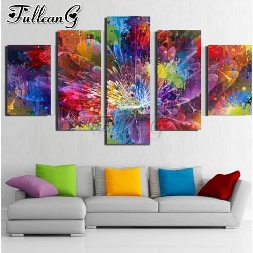 FULLCANG diy 5 piece diamond painting rhinestone full square/round drill mosaic embroidery abstract color flower decor FC2345
