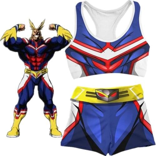 Anime My Hero Academia Cosplay Costume All Might Gym Sport Workout Running Short Bra Yoga Suit Tracksuit Fitness