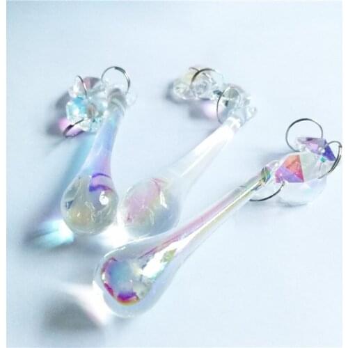 16*60mm ClearAB Crystal Glass Lighting Raindrop Pendants Chandelier Hanging Parts with Octagon Beads Home Decor Free Shipping