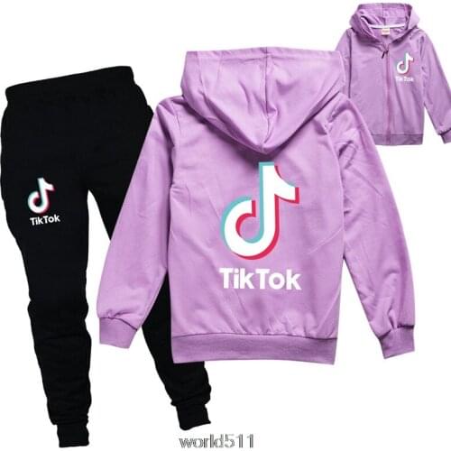 Tik Tok Cartoon Hooded Collar Clothes Long Sleeve Baby Girl Coat Children Clothing Set Outfits Tracksuit