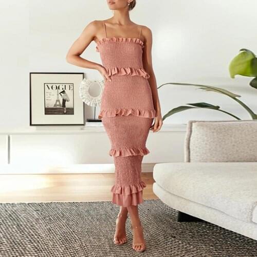 Summer Sexy Spaghetti Straps Dress Ruffles High Stretchy Backless Low Cut Off Shoulder Dresses Party Club Holiday Vestidos